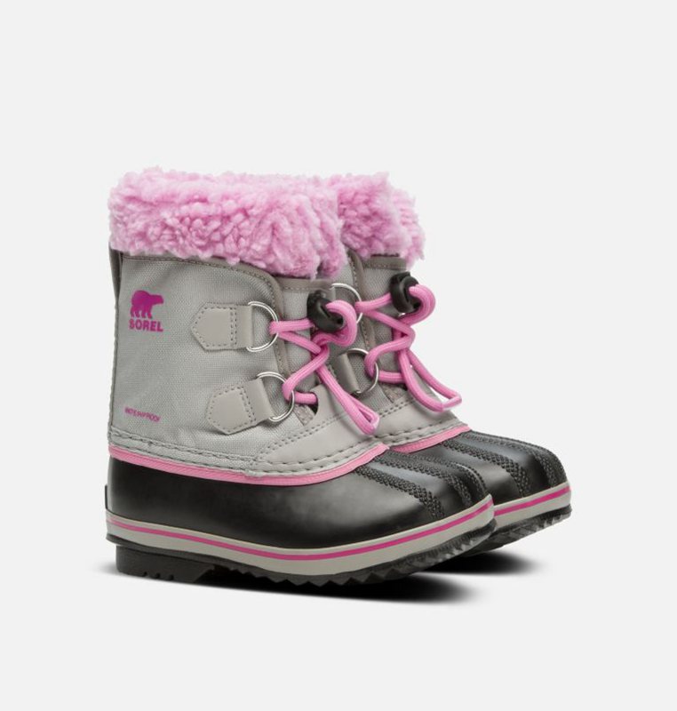 Kids Snow Boots Grey/Black/Pink - Sorel Childrens Yoot Pac™ Nylon - 092-HIBTMD